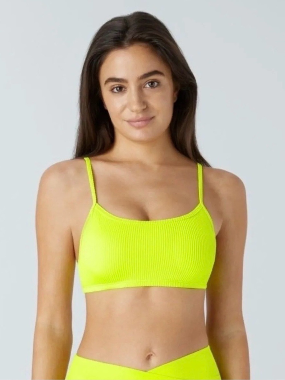 Halara Ribbed Scoop Bikini Top Bright Yellow